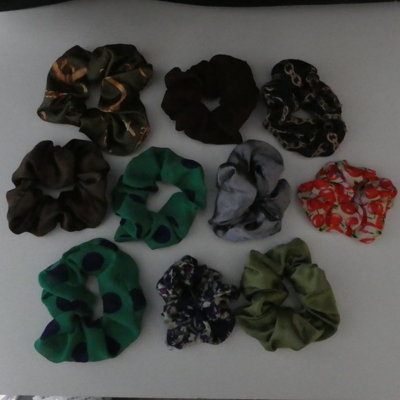 SET OF 10 | Assorted Scrunchies | Various Colors and Patterns - Picture 1 of 4